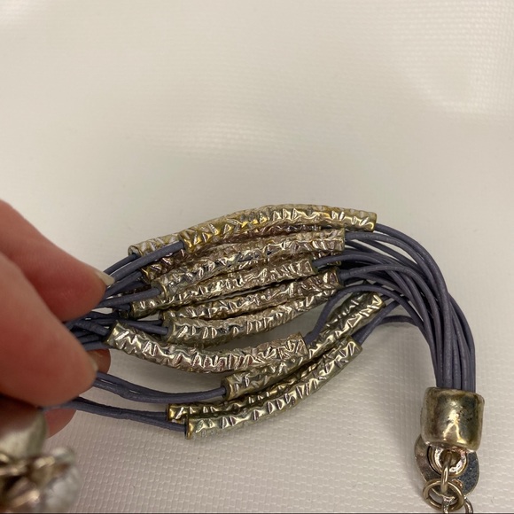 Multi Strand Cord Silver Tone Boho Chic Bracelet - Picture 6 of 8